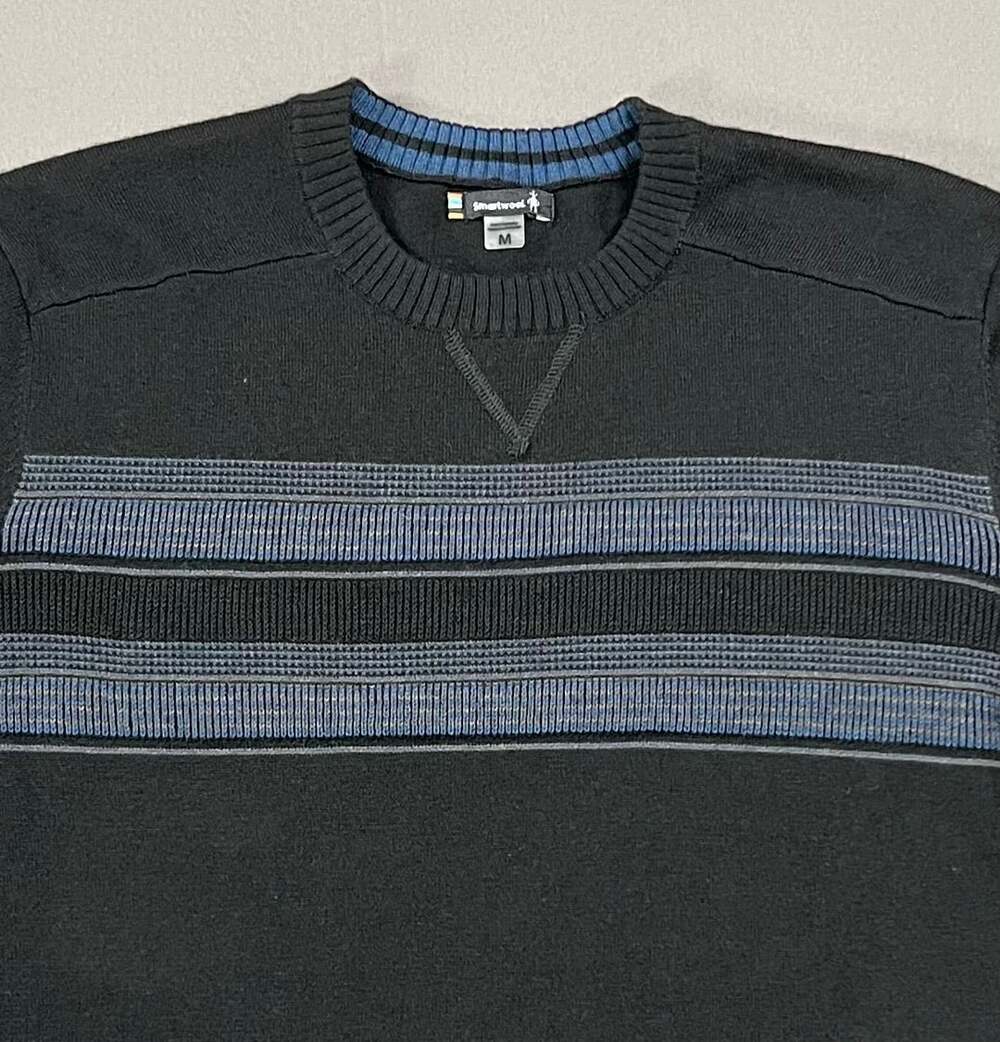 Smartwool Sparwood Stripe Crew Sweater Size M Black Wool Blend